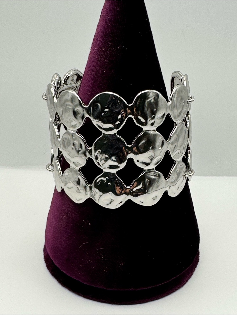 Marlyn Schiff Silver-Tone Hammered Openwork Cuff Bracelet -6.5-7 inches